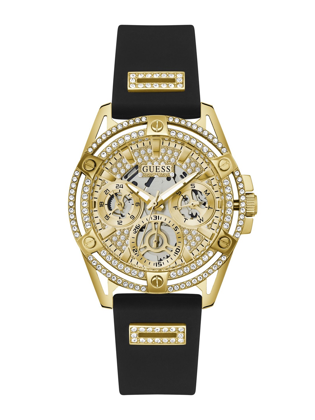 

GUESS Women Skeleton Dial Analogue Multi Functional Watch GW0536L3, Champagne