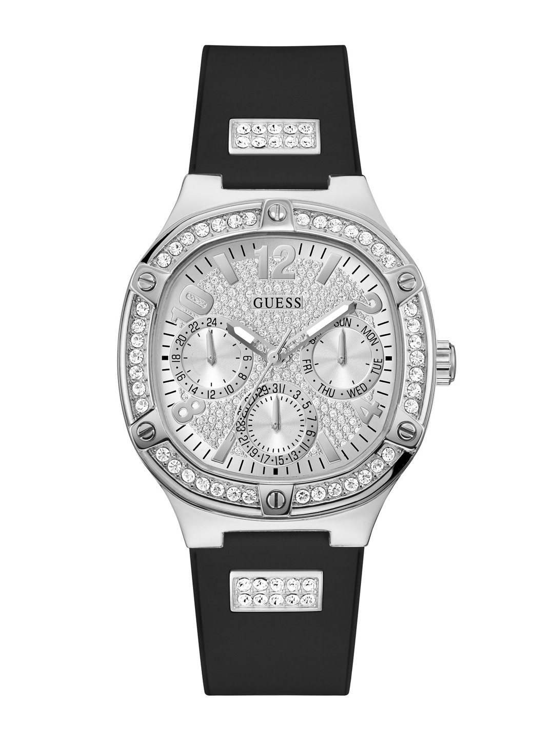 

GUESS Women Embellished Dial & Regular Straps Analogue Multi Function Watch GW0619L1, Silver