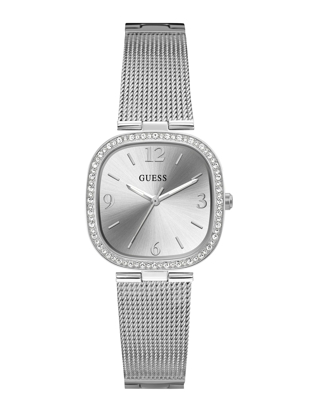 

GUESS Women Trend Tapestry Embellished Bezel Analogue Watch GW0354L1, Silver