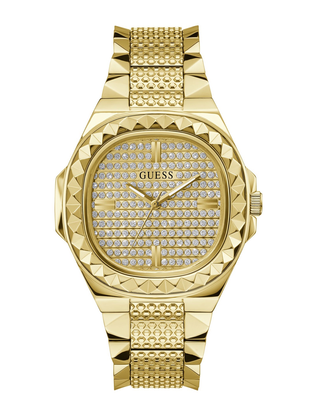 

GUESS Men Embellished Dial Bracelet Style Straps Analogue Watch GW0622G1, Gold