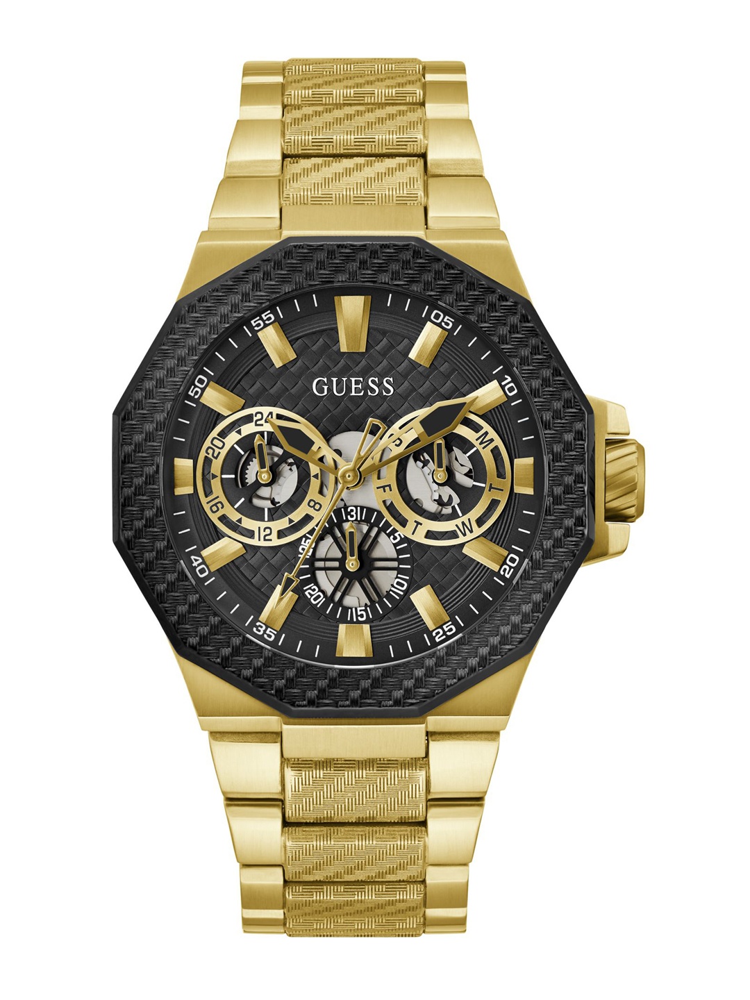 

GUESS Men Bracelet Style Straps Analogue Multi Function Watch GW0636G2, Black