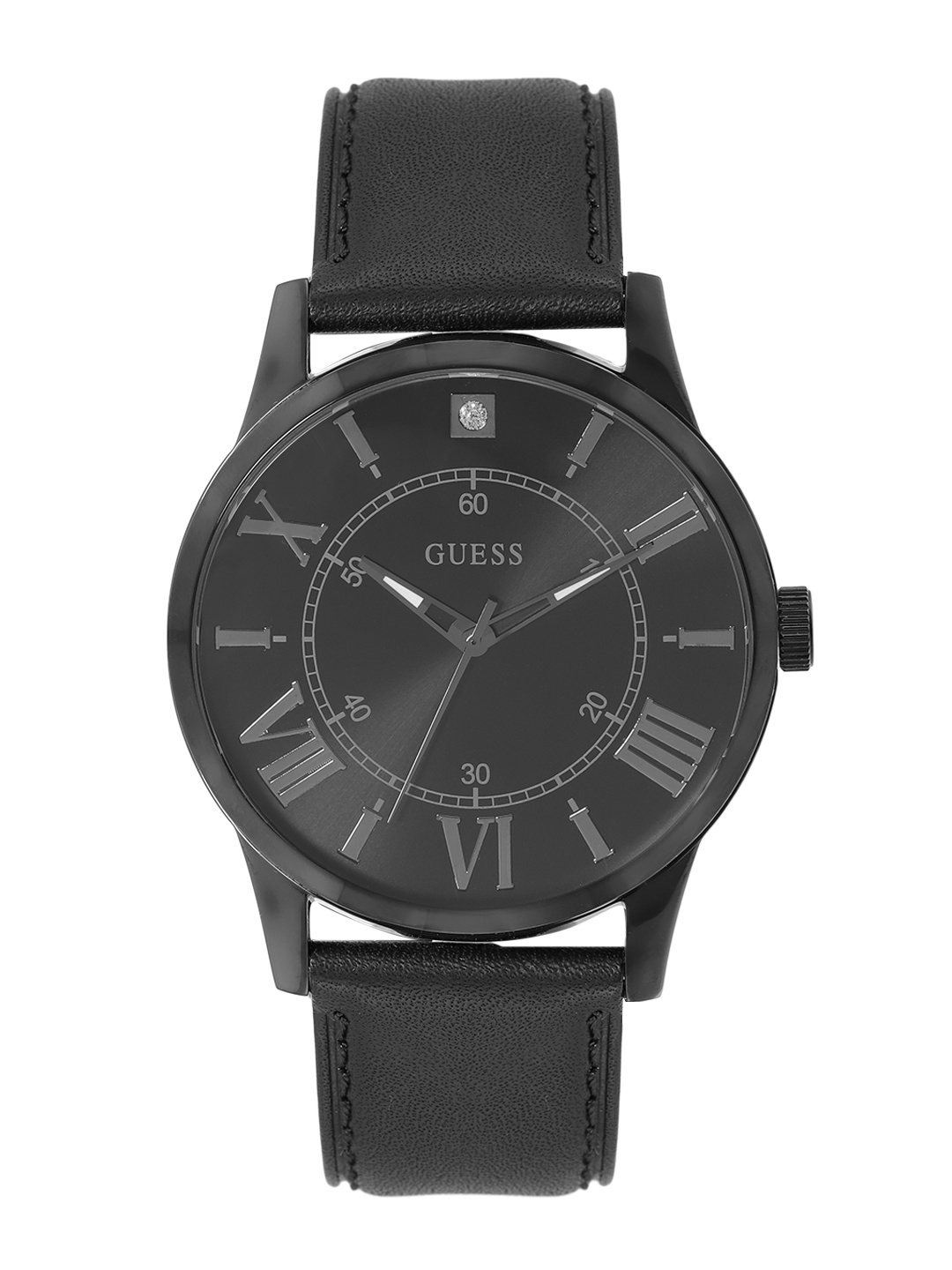 

GUESS Men Dress Briefcase Leather Straps Analogue Watch U1411G2M, Black