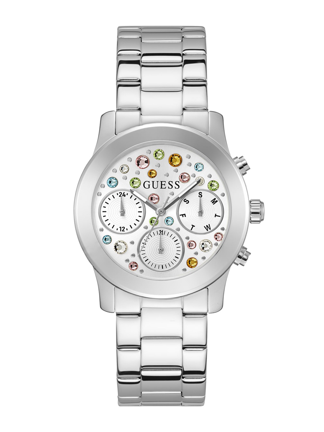 

GUESS Women Embellished Analogue Multi Functional Watch GW0559L1, Silver