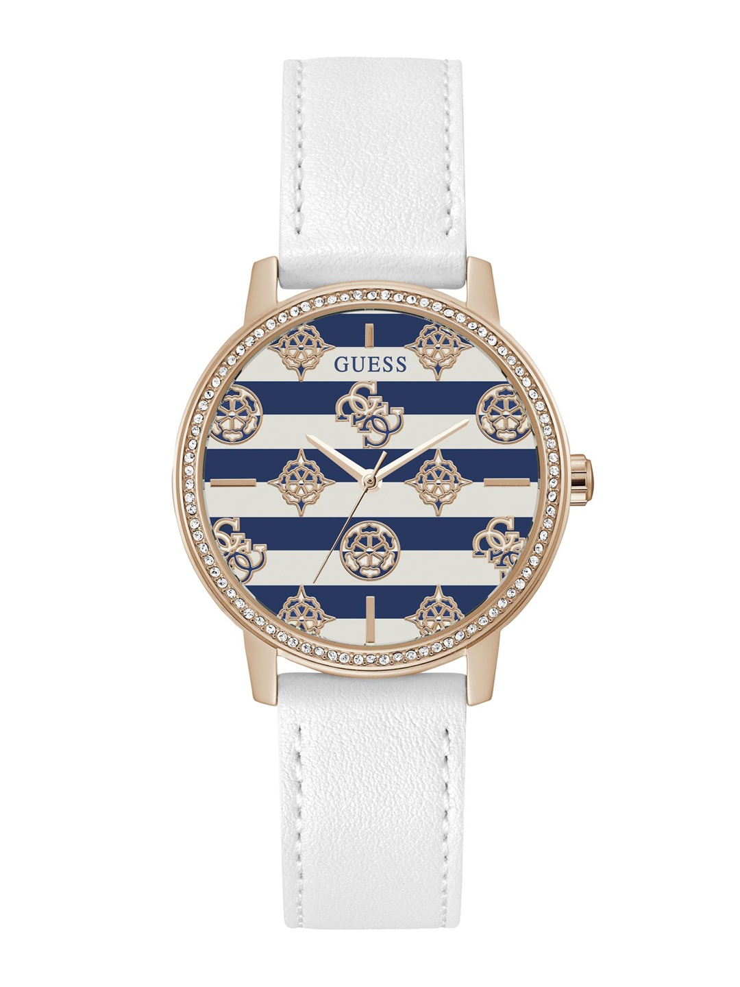 

GUESS Women Watch Trend Marina Leather Straps Striped Logo Dial Analogue Watch - GW0398L2, White