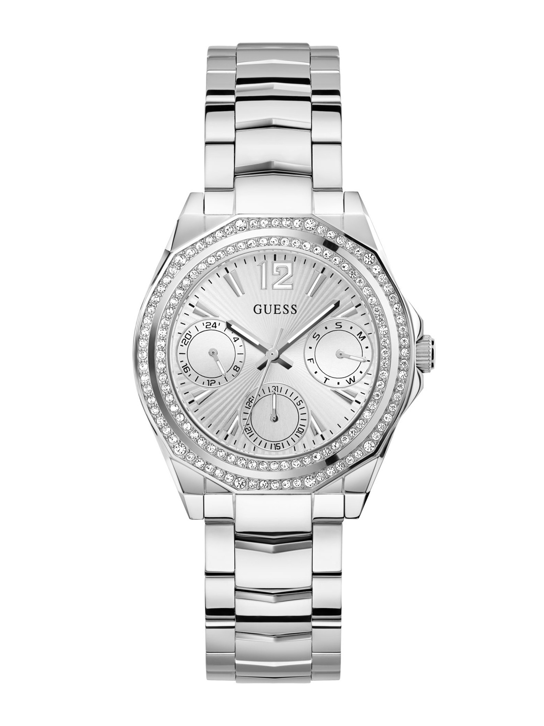 

GUESS Women Dial & Bracelet Style Straps Analogue Multi Function Watch GW0685L1, Silver