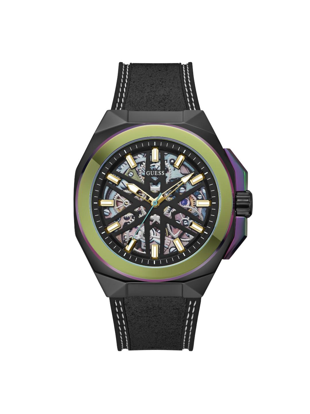 

GUESS Men Skeleton Dial & Leather Straps Analogue Watch - GW0635G3, Silver