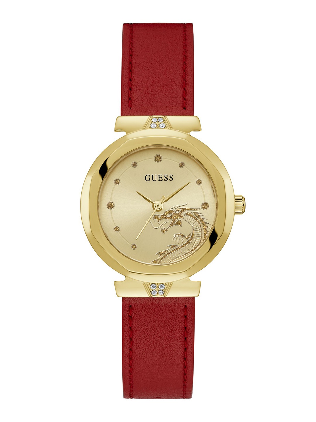 

GUESS Women Textured Round Dial & Leather Straps Analogue Watch GW0646L1, Champagne