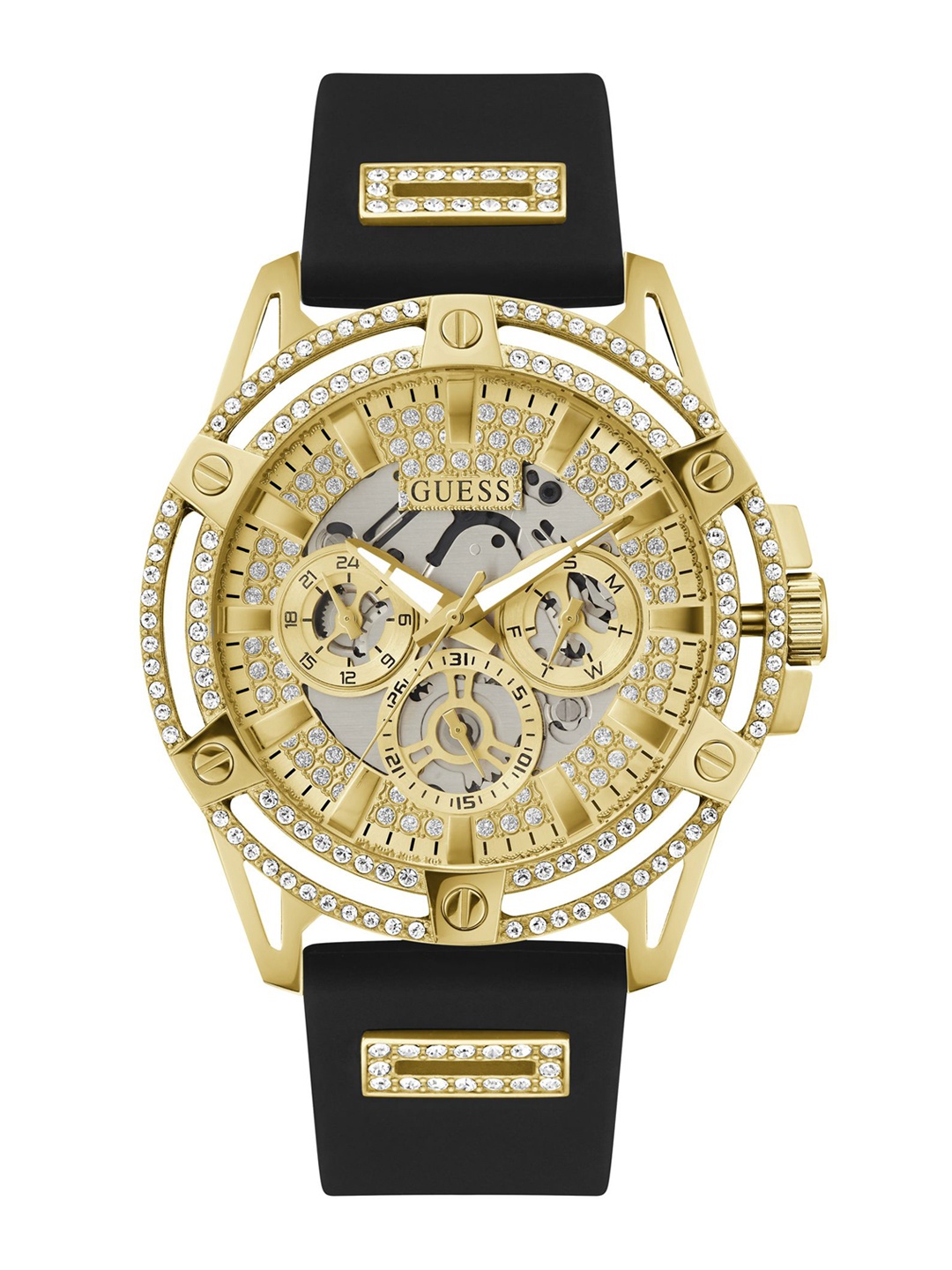 

GUESS Men Sport King Multi Function Embellished Analogue Watch GW0537G2, Champagne