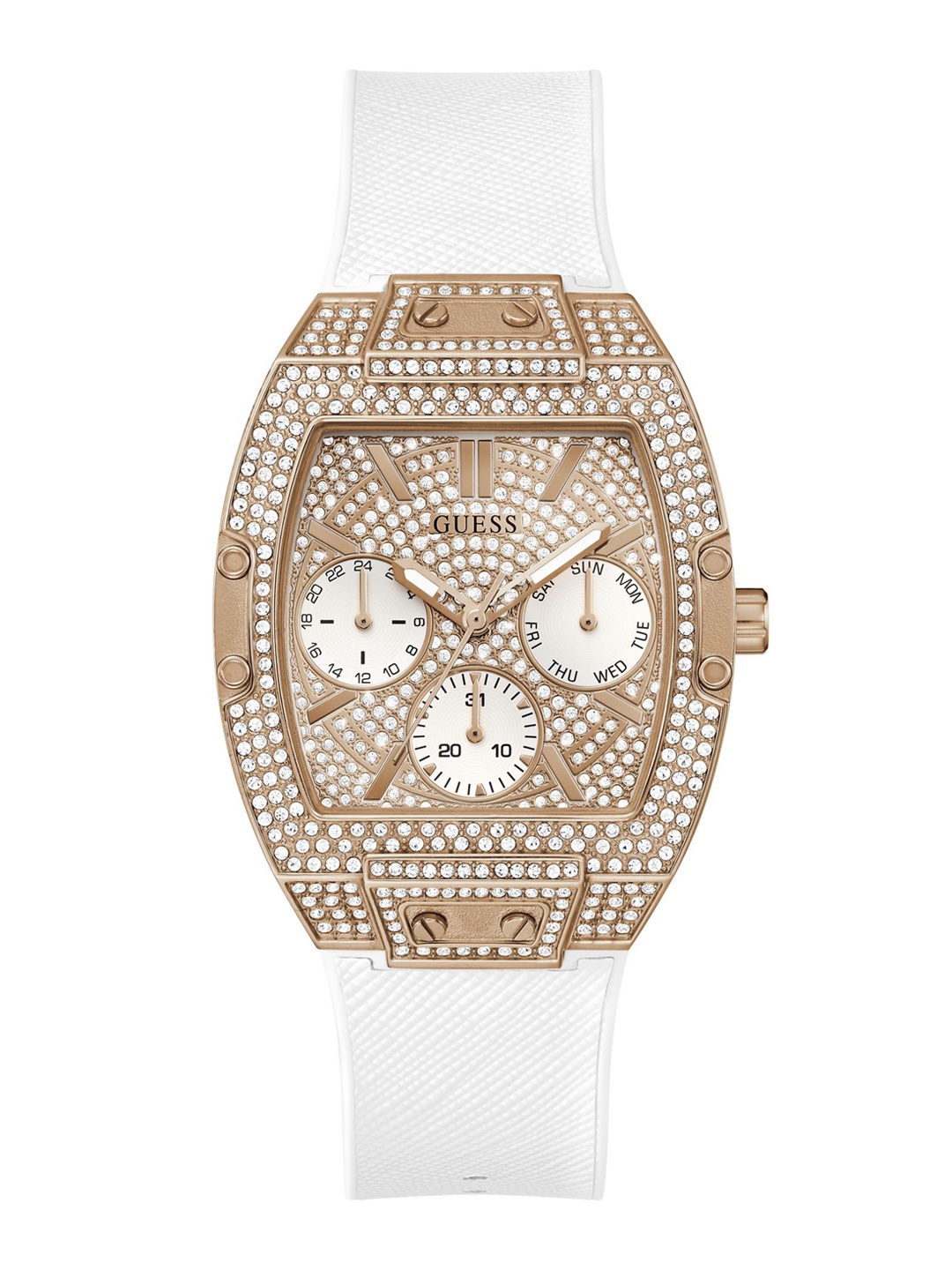 

GUESS Women Trend Raven Leather Straps Glitz Dial Multifunction Analog Watch - GW0105L3, Rose gold