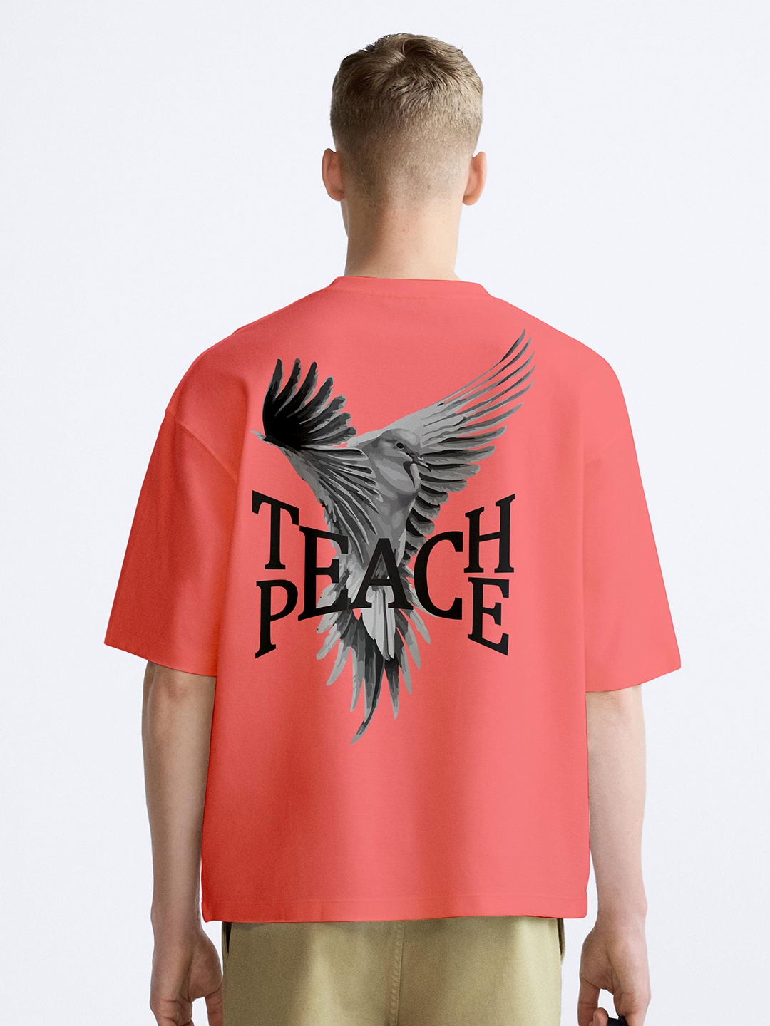 

BAESD Men Typography V-Neck Applique T-shirt, Peach
