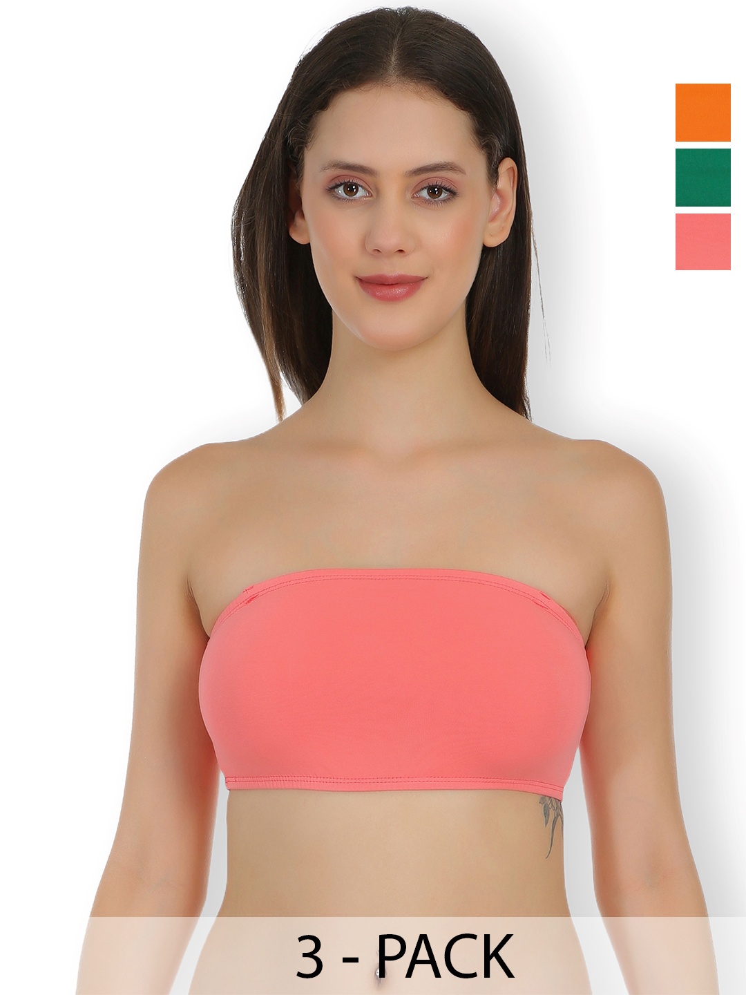 

SELFCARE Pack Of 3 Seamless Bandeau Bras With All Day Comfort, Orange