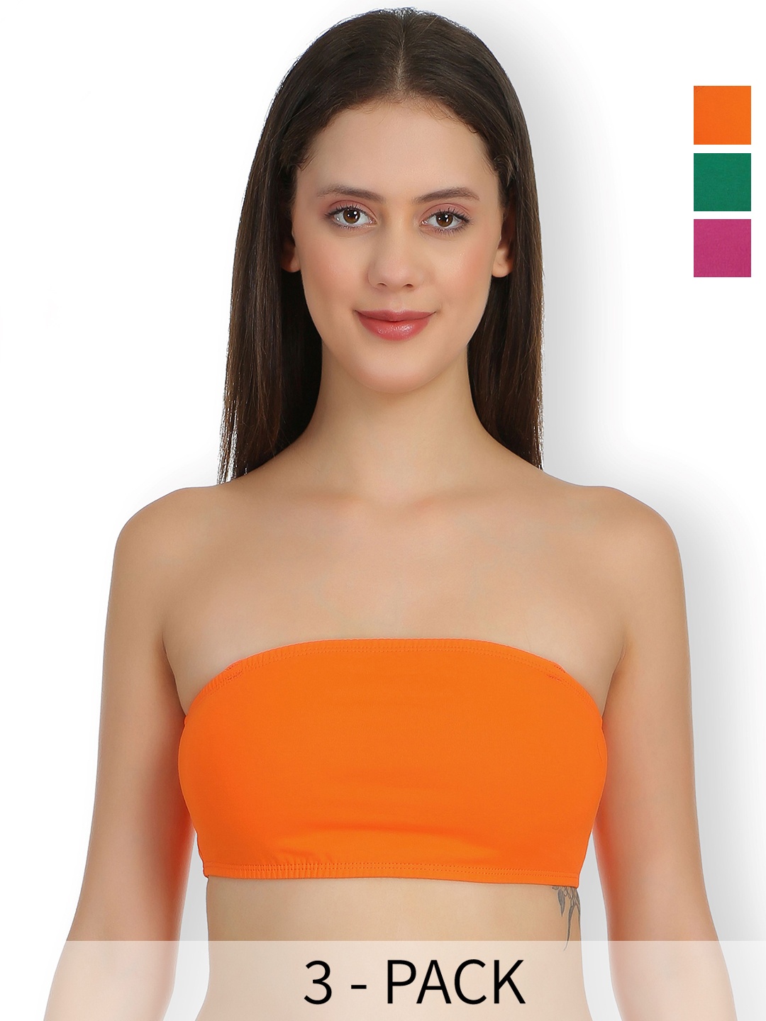 

SELFCARE Pack Of 3 Full Coverage Non Padded Bandeau Bra With All Day Comfort, Orange