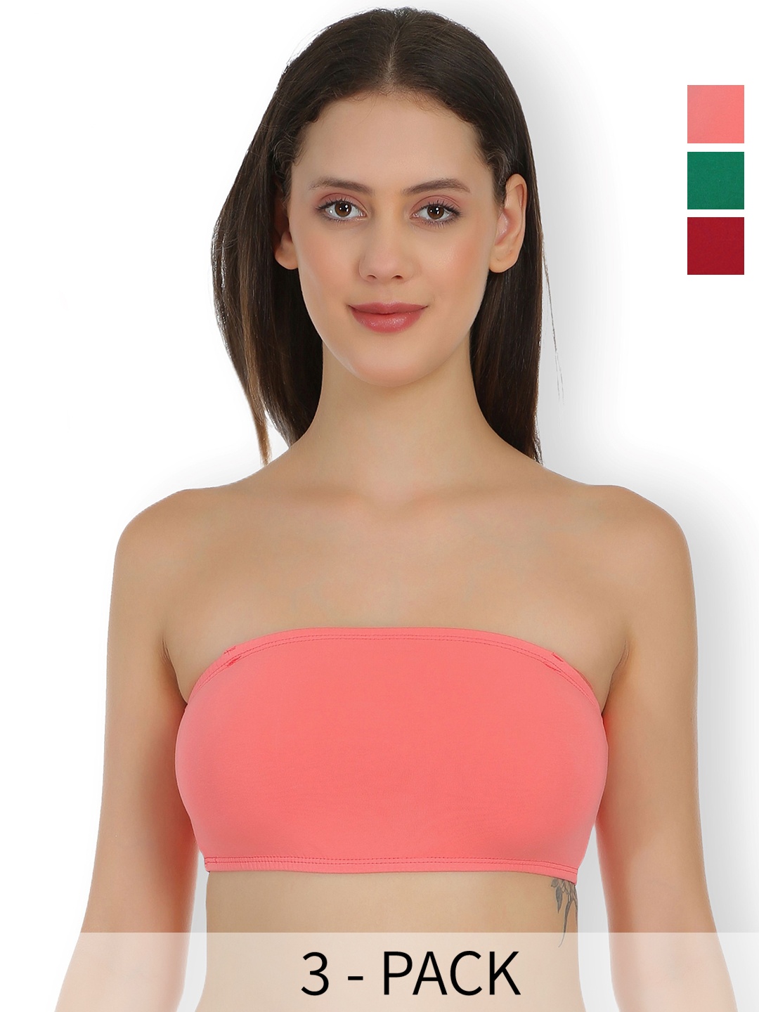 

SELFCARE Pack Of 3 Full Coverage Non Padded Bandeau Bra With All Day Comfort, Maroon