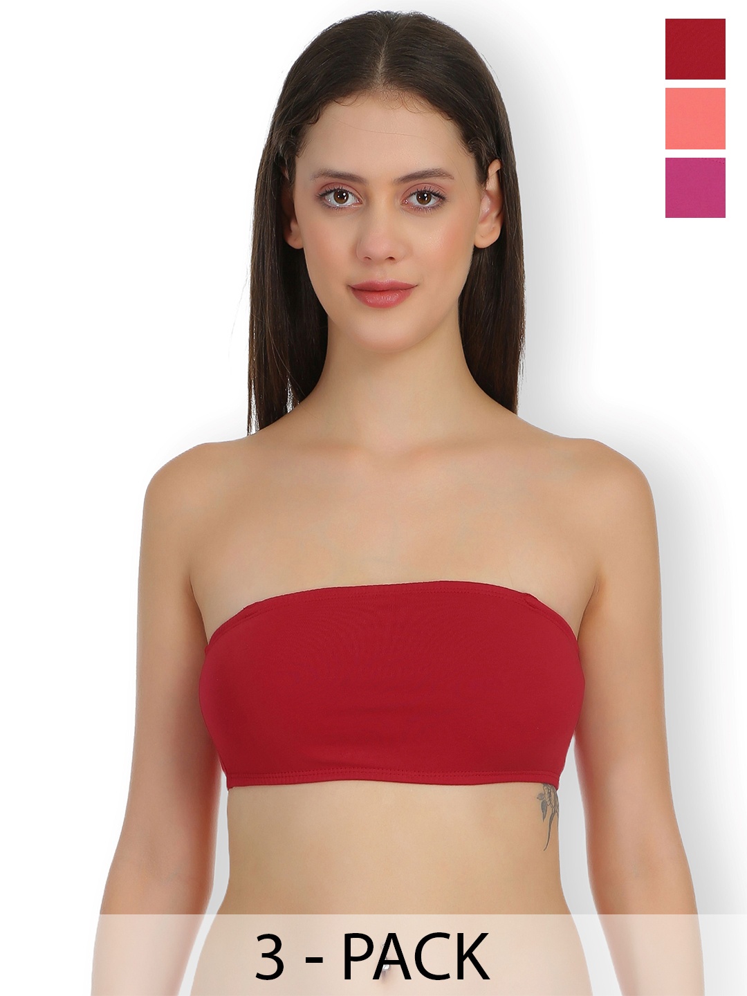 

SELFCARE Pack Of 3 Full Coverage Non Padded Bandeau Bra With All Day Comfort, Maroon