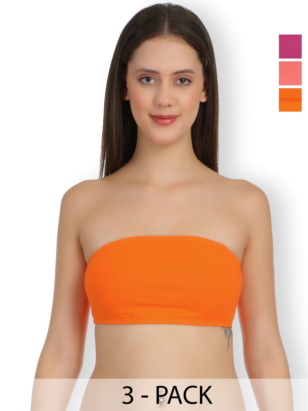 

SELFCARE Pack Of 3 Full Coverage Strapless Bandeau Bra With All Day Comfort, Orange