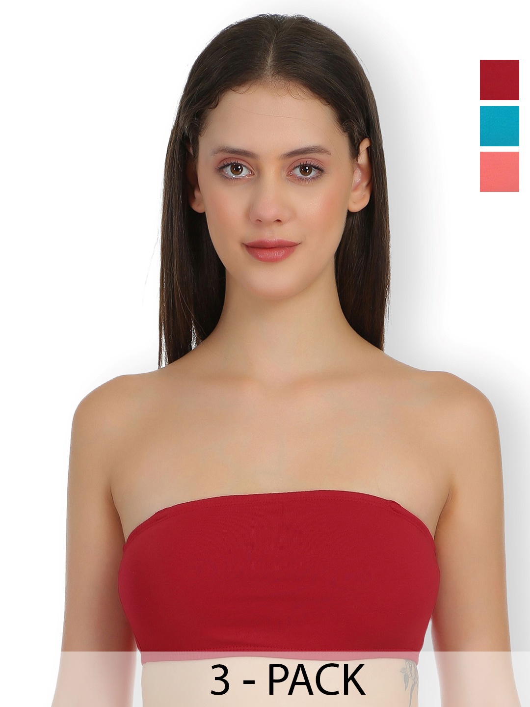 

SELFCARE Pack Of 3 Full Coverage Non Padded Bandeau Bra With All Day Comfort, Maroon