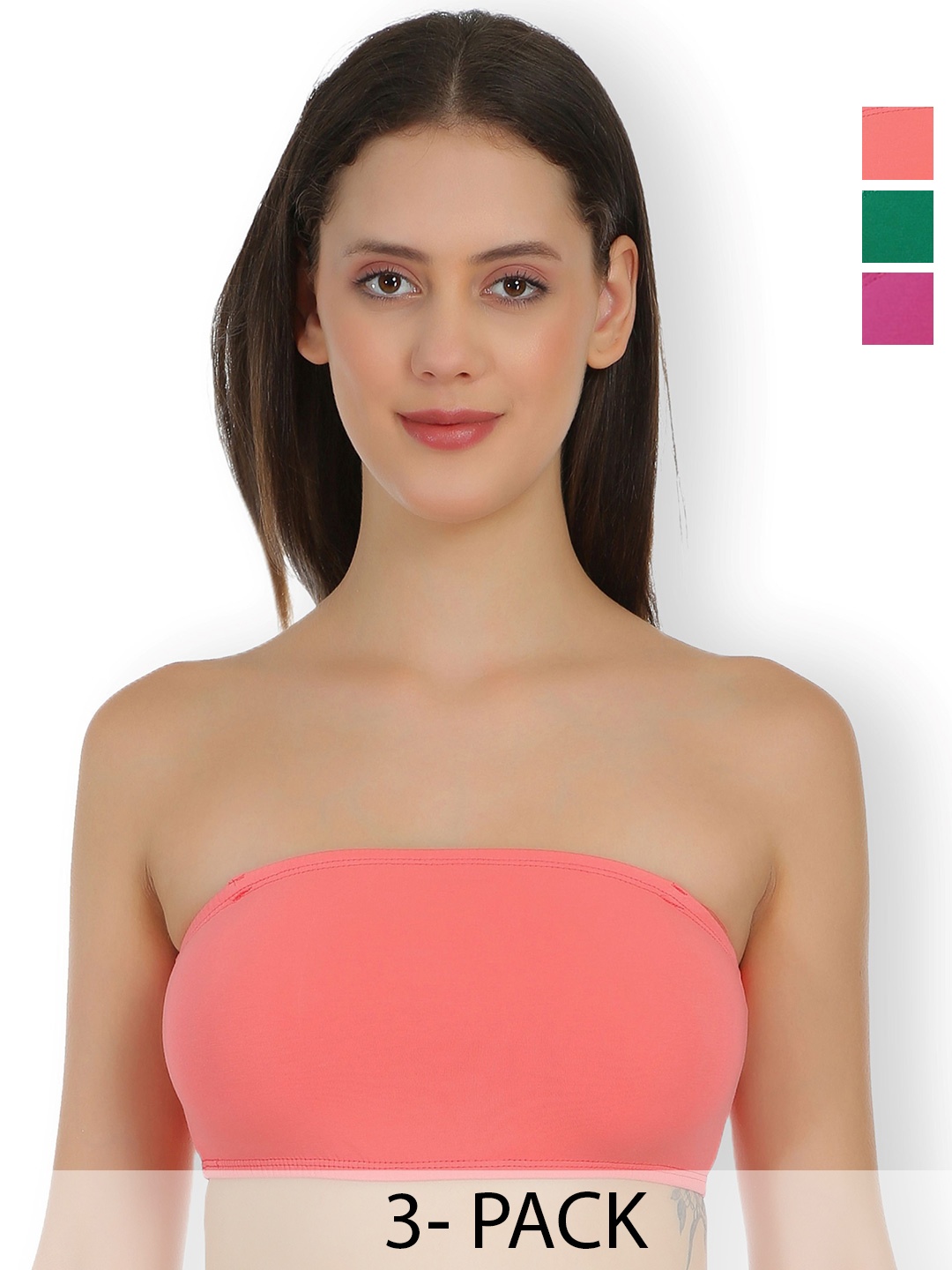 

SELFCARE Pack Of 3 Cotton Non Padded Full Coverage Bandeau Bras With All Day Comfort, Rose