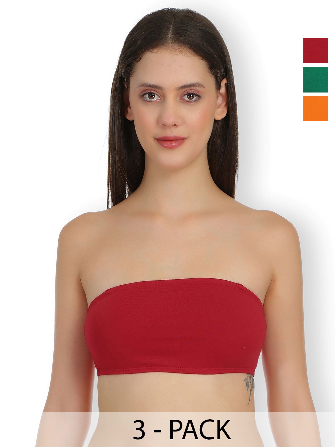 

SELFCARE Pack Of 3 Full Coverage Strapless Bandeau Bra With All Day Comfort, Maroon