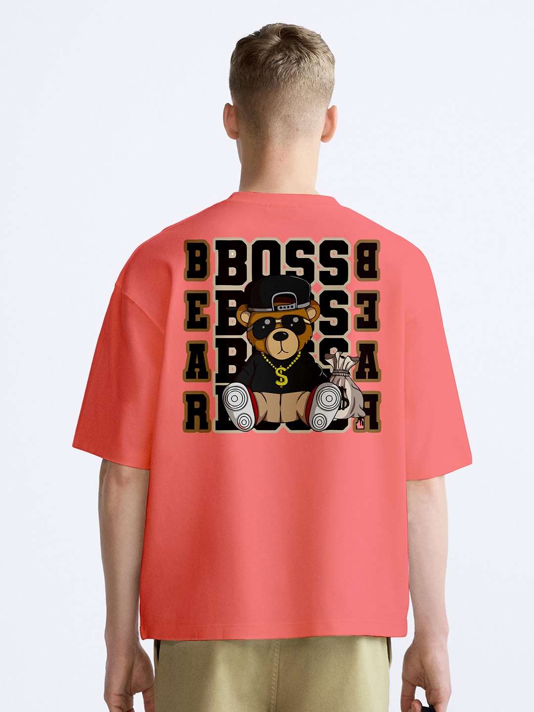 

BAESD Men Typography Printed Applique T-shirt, Peach