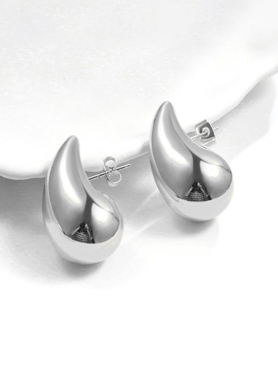 

Xivir Silver-Plated Stainless Steel Teardrop Shaped Studs Earrings