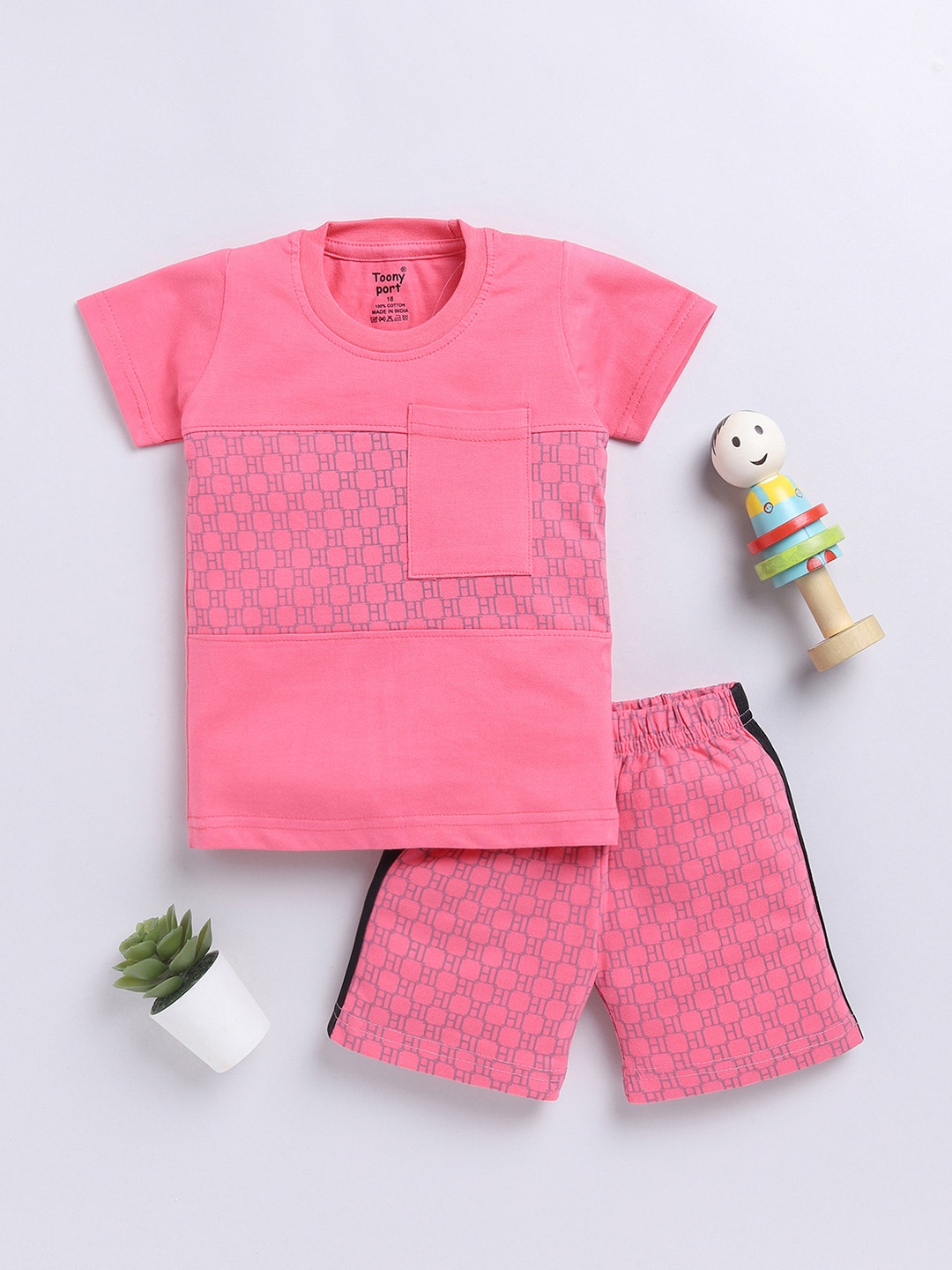 

Toonyport Boys Printed Pure Cotton Shirt with Shorts, Pink