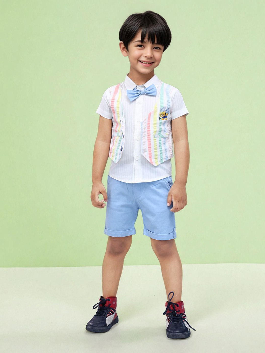 Toonyport Boys Printed Pure Cotton Shirt with Shorts, White