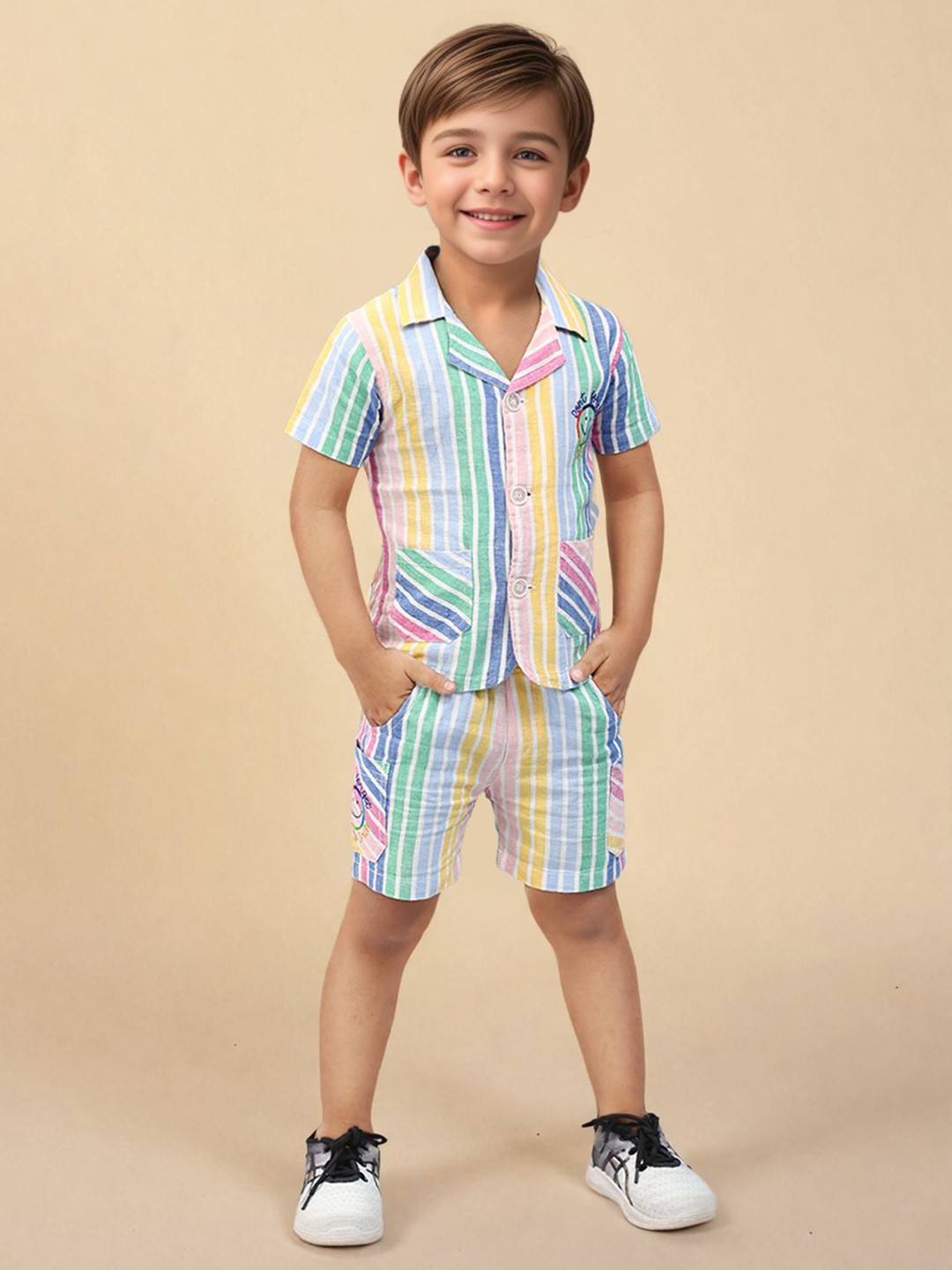 

Toonyport Boys Striped Pure Cotton Shirt with Shorts, Blue