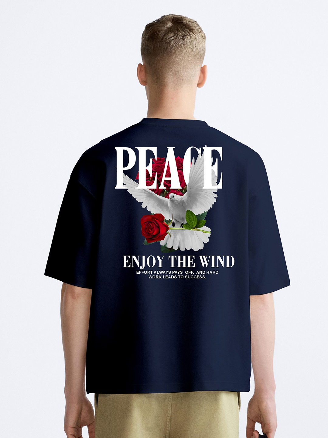 BAESD Men Typography Printed Applique T-shirt, Navy blue