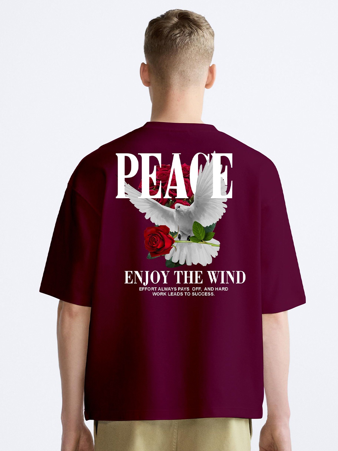 

BAESD Men Typography Printed Cotton Oversized Fit T-shirt, Maroon