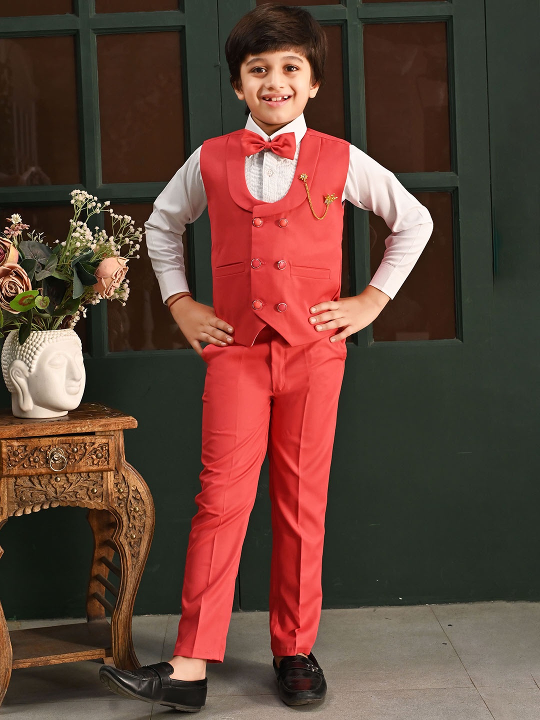 

BT DEZINES Boys 3-Piece Double-Breasted Partywear Suit, Red