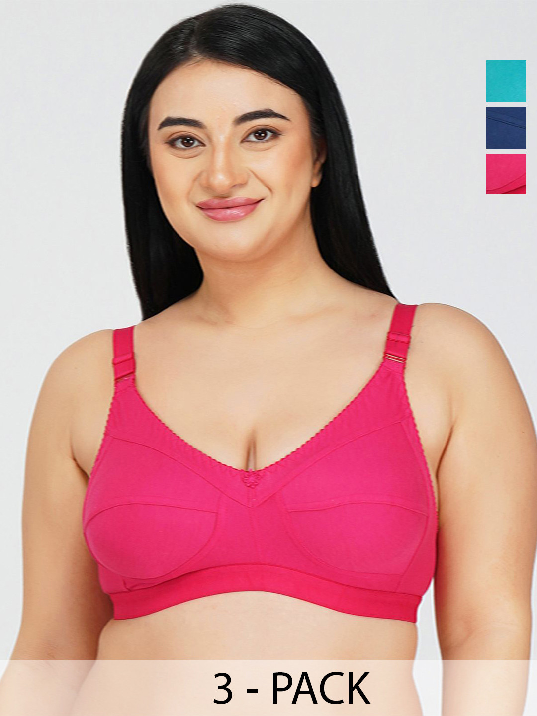 

R Cube Pack of 3 Full Coverage Non Padded Everyday Bra-All Day Comfort, Pink