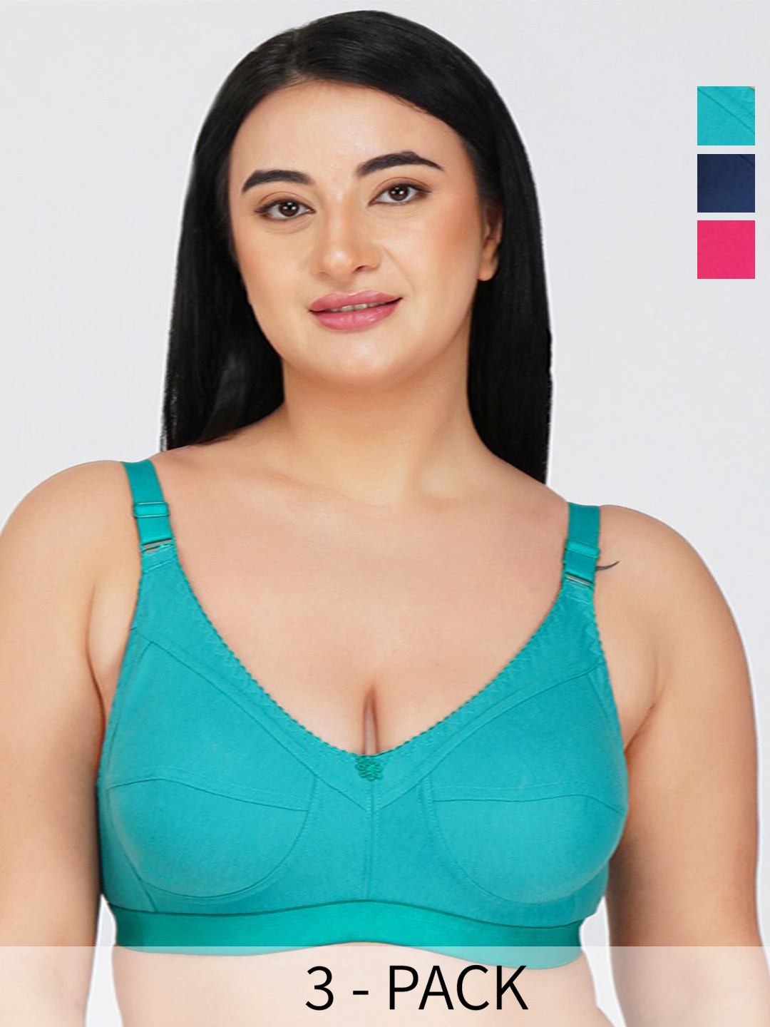 

R Cube Pack Of 3 Full Coverage Non Padded Cotton All Day Comfort Everyday Bra, Pink