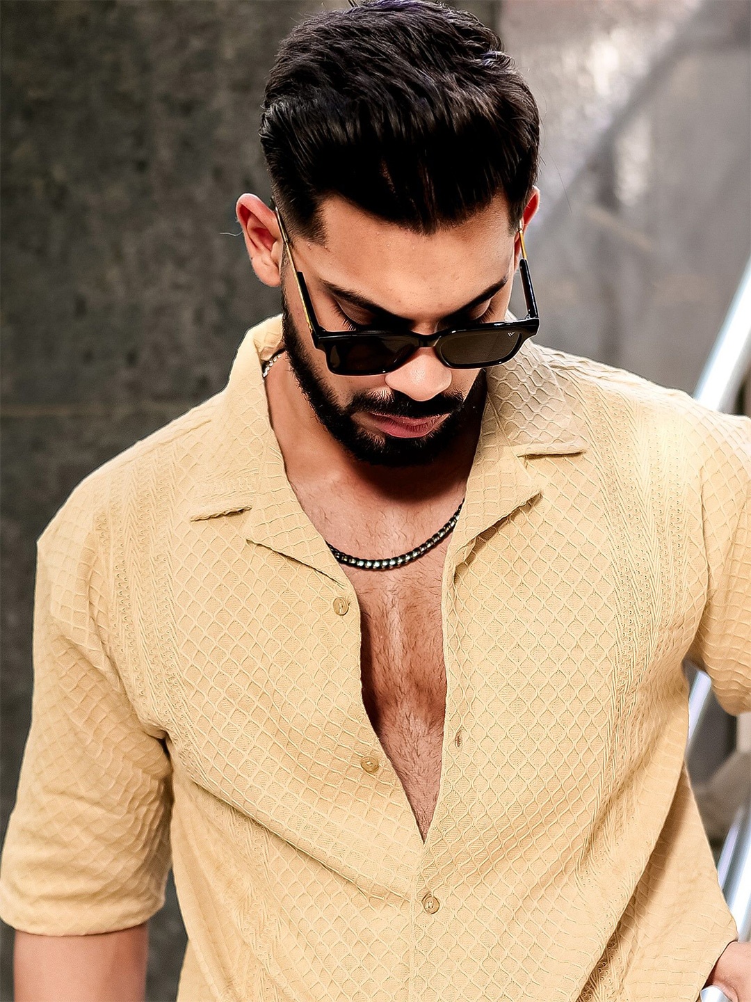 

Maniac Men Comfort Opaque Printed Casual Shirt, Beige