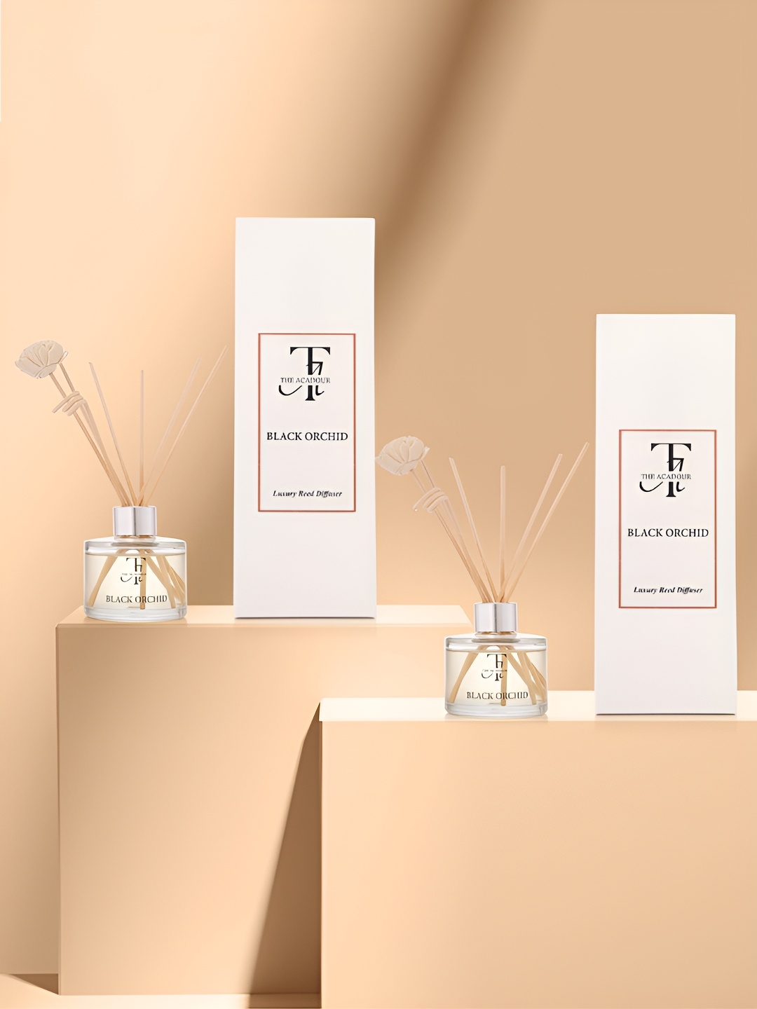 

THE ACADOUR Set of 2 Reed Diffusers Black Orchid 100ml each, Transparent