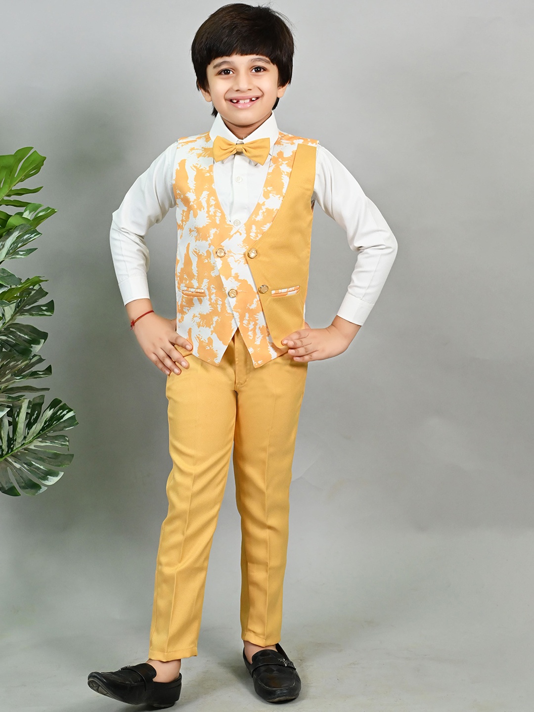 

BT DEZINES Boys 3-Piece Printed Double-Breasted Suit, Orange