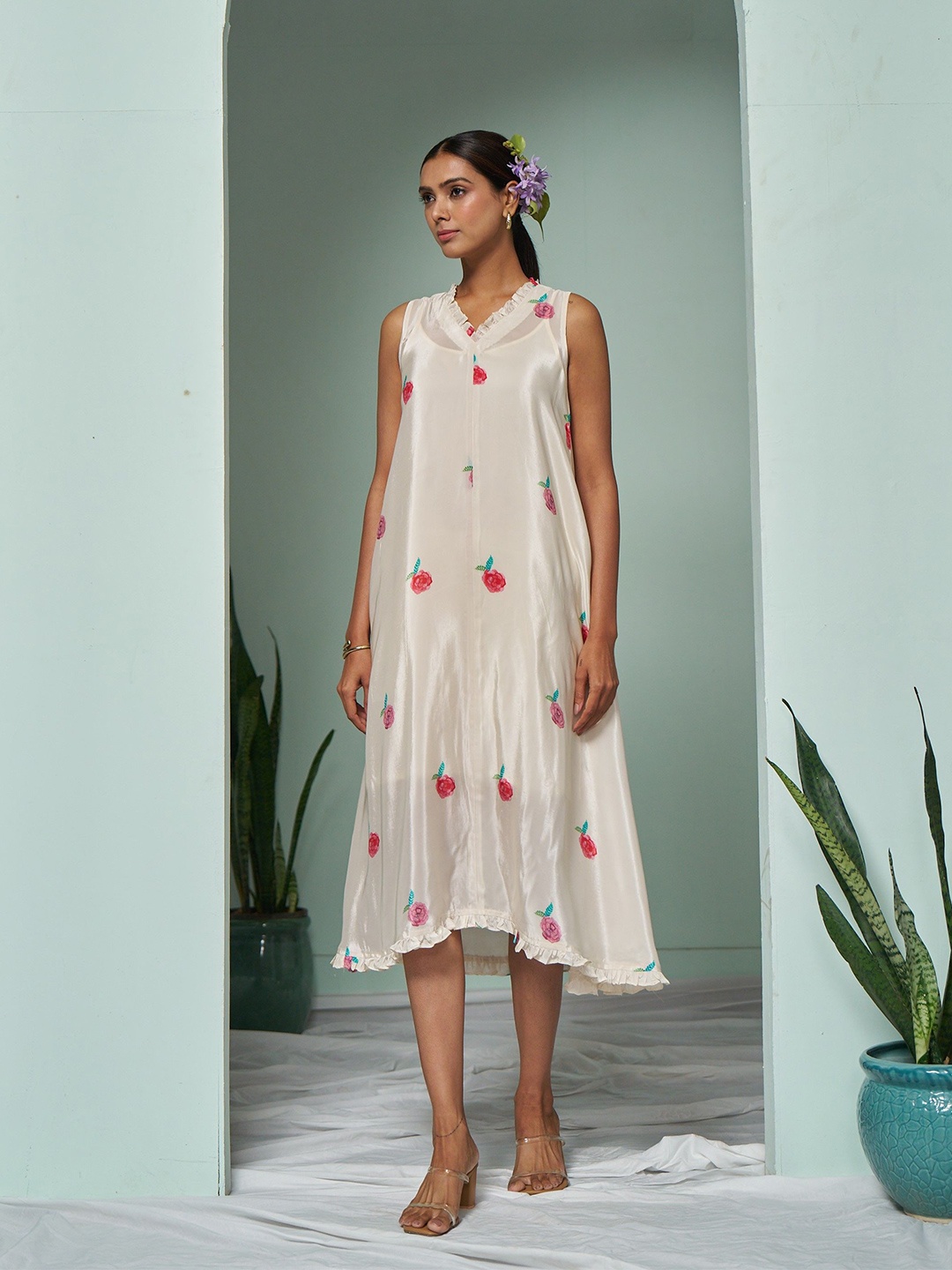 

SUKRUTI DESIGN Women Floral A-Line Dress, White