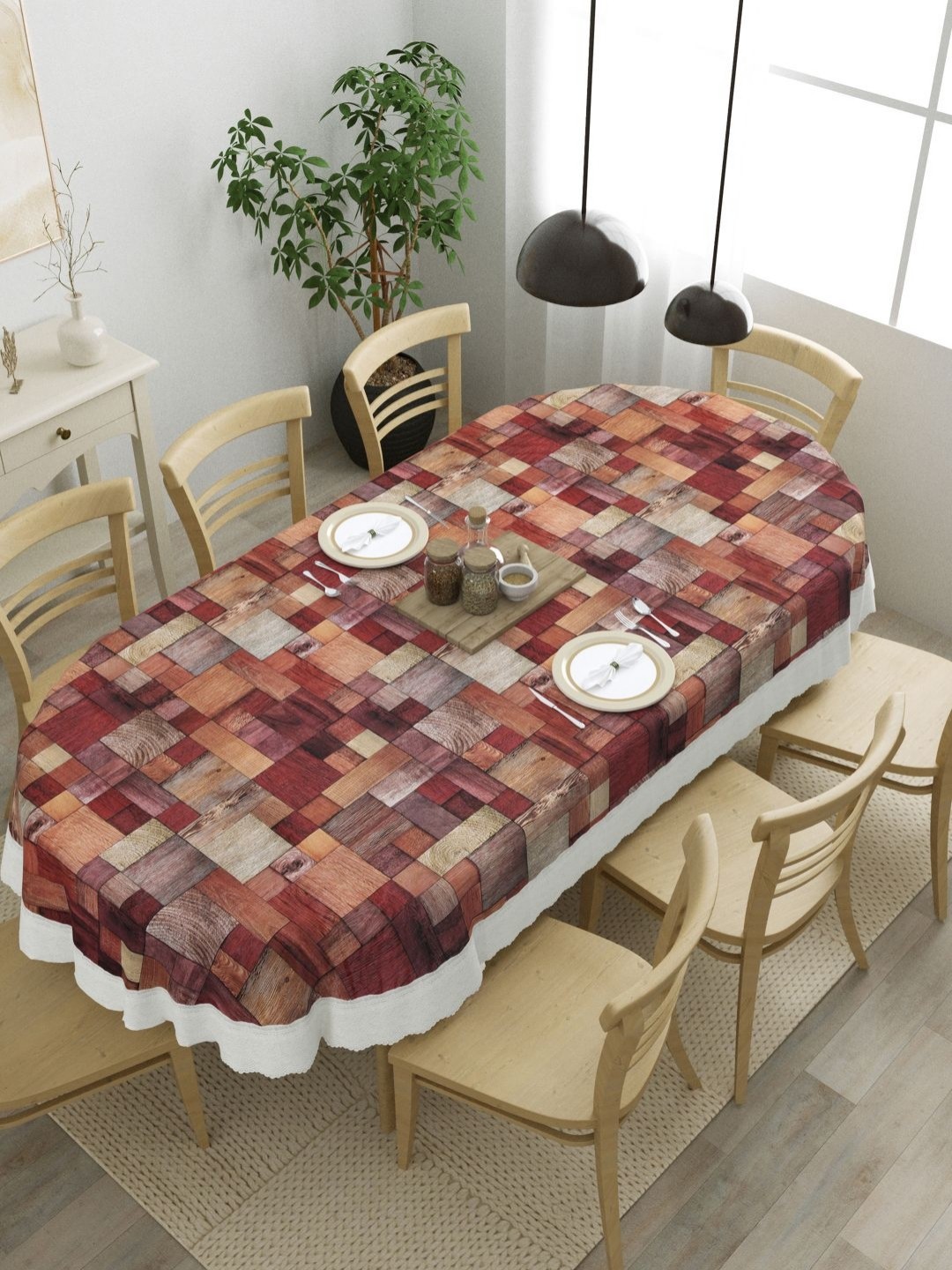 

Clasiko Brown Geometric Printed Plastic Oval 8-Seater Table Cover