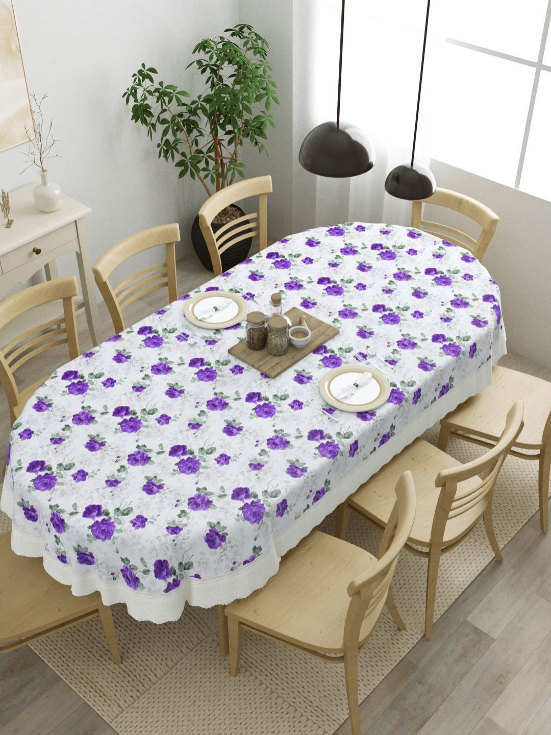 

Clasiko Purple Floral Oval 8-Seater Table Cover