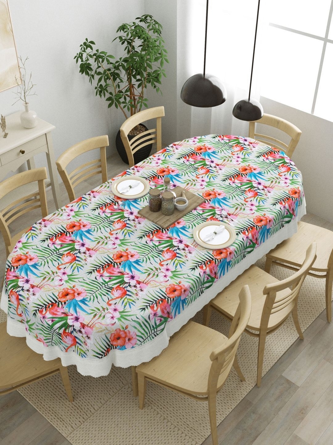 

Clasiko Green Floral Oval 8-Seater Table Cover