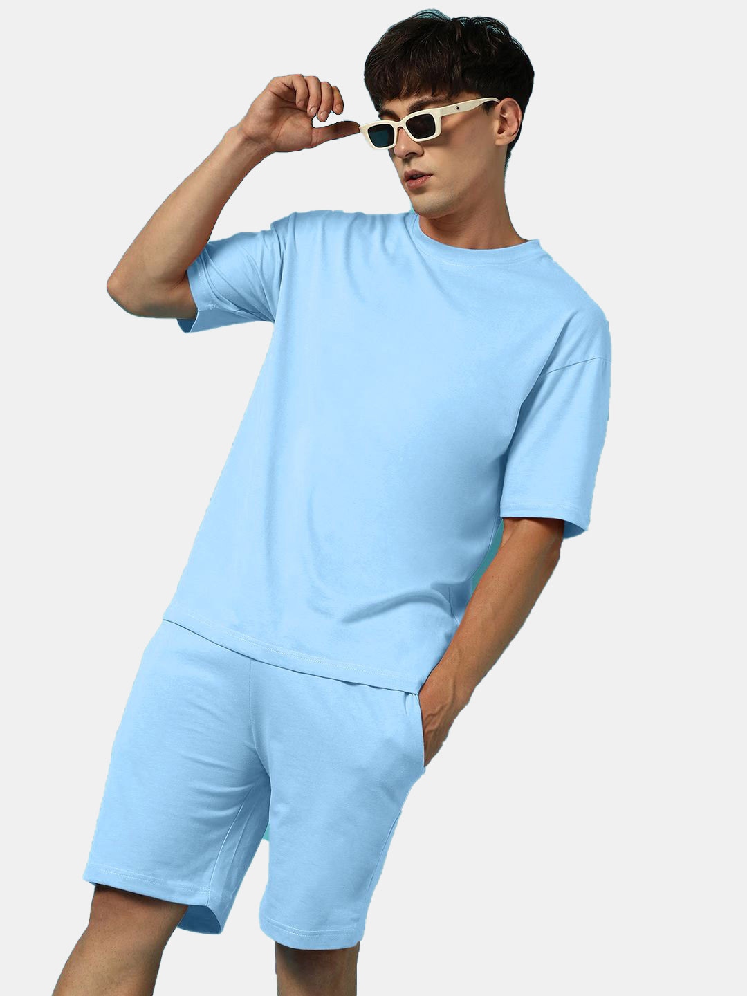 

Zombom Round Neck Pure Cotton Tshirt & Shorts Co-Ords, Turquoise blue