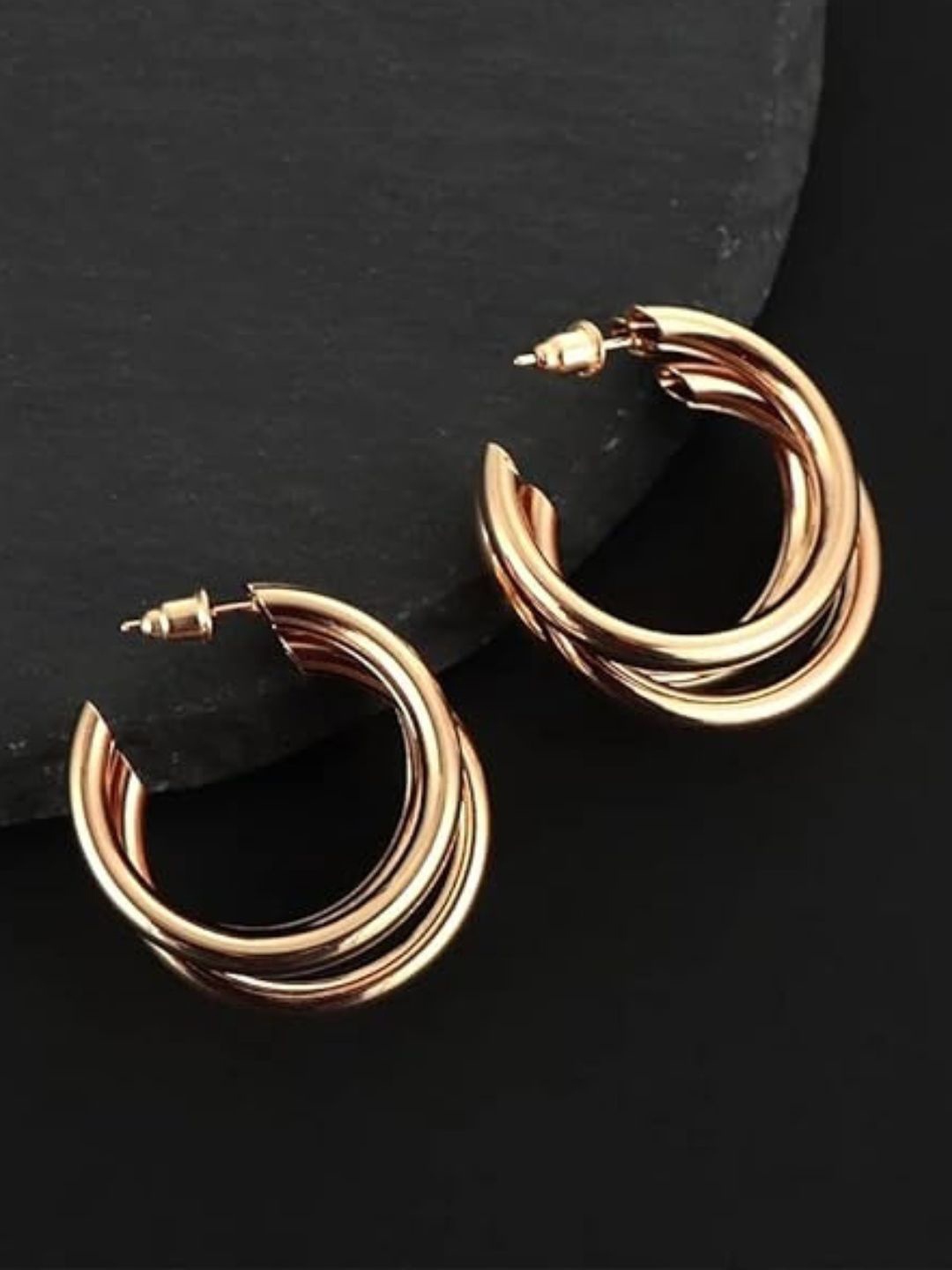 

DressBerry Gold-Plated Stainless Steel Contemporary Half Hoop Earrings