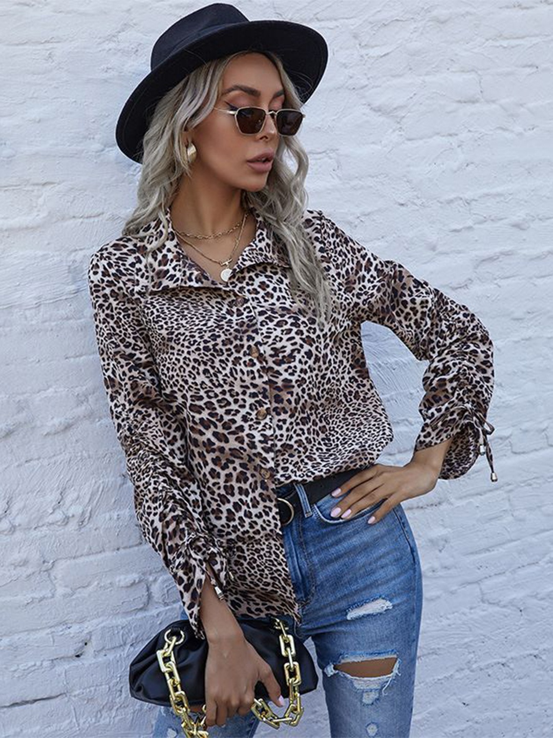 

StyleCast Women Animal Printed Opaque Casual Shirt, Brown