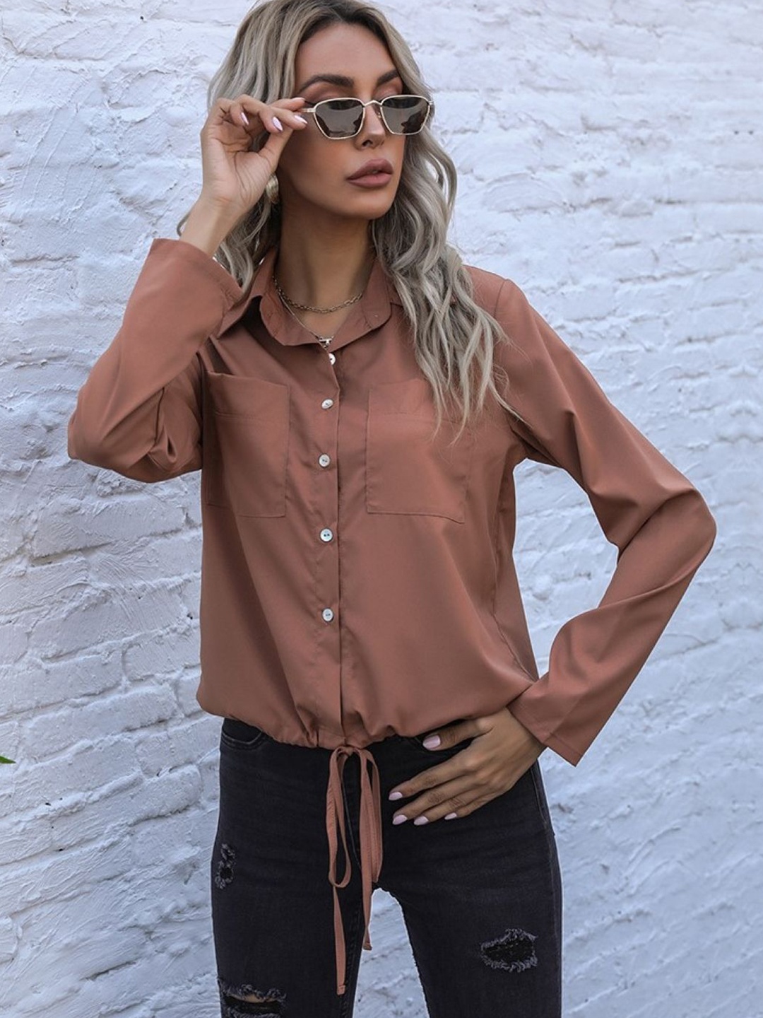 

StyleCast Women solid Opaque Casual Shirt, Brown