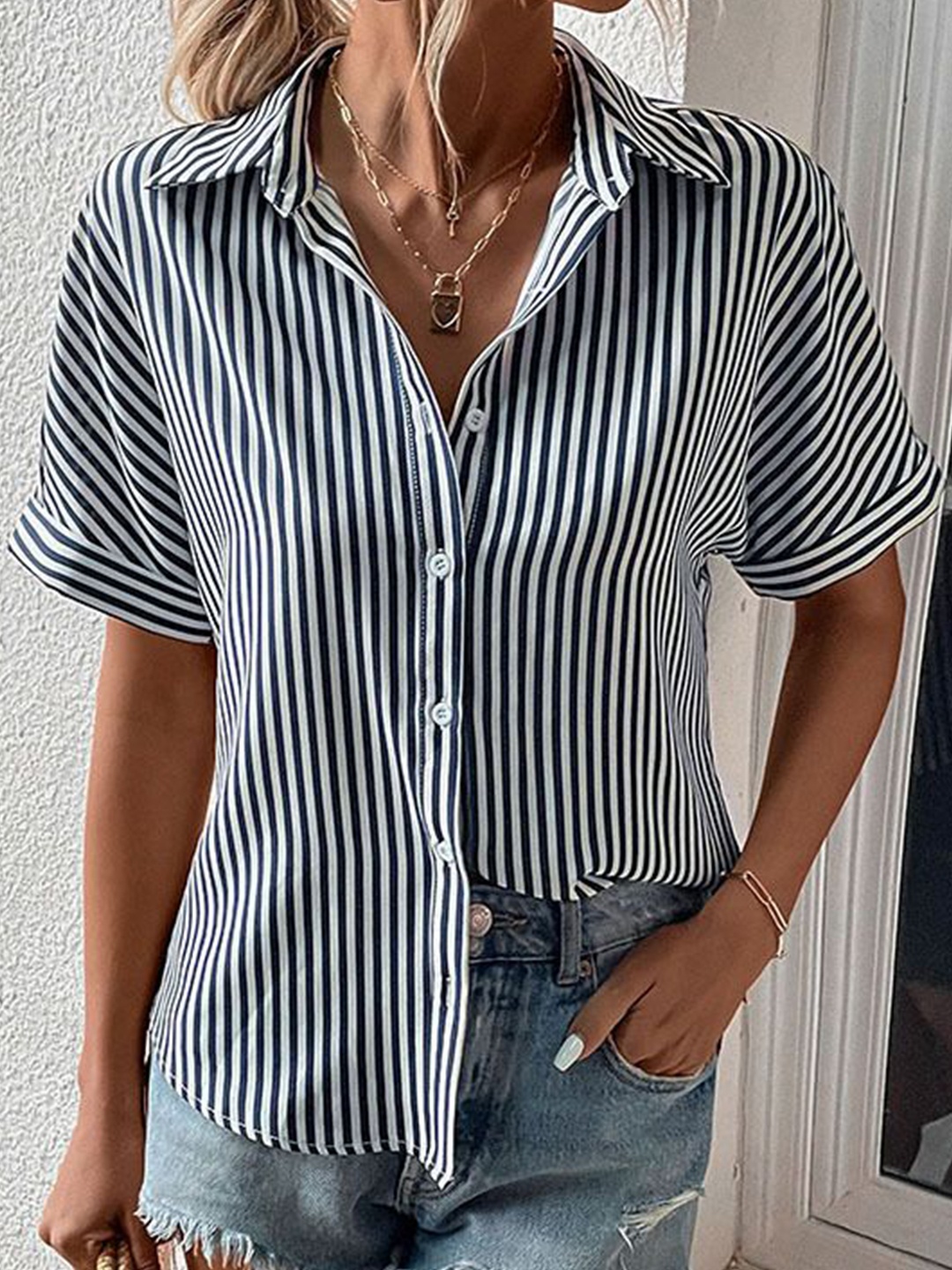 

StyleCast Women Opaque Striped Casual Shirt, Black