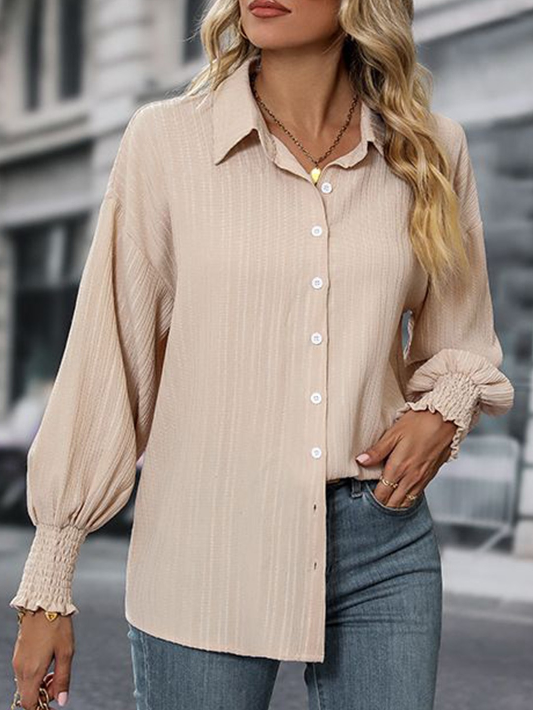 

StyleCast Women Opaque Striped Casual Shirt, Beige