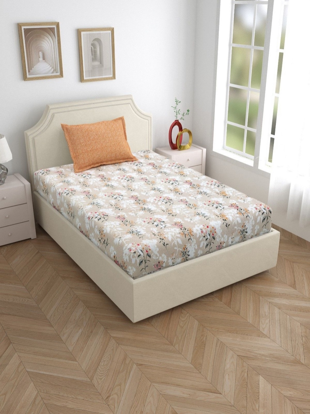 

Salona Bichona Brown Printed 180 TC Pure Cotton Single Bedsheet With 1 Pillow Cover