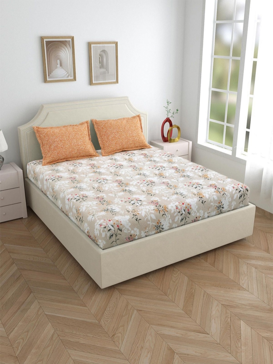 

Salona Bichona Brown Printed 180 TC Pure Cotton Double King Bedsheet & 2 Pillow Covers