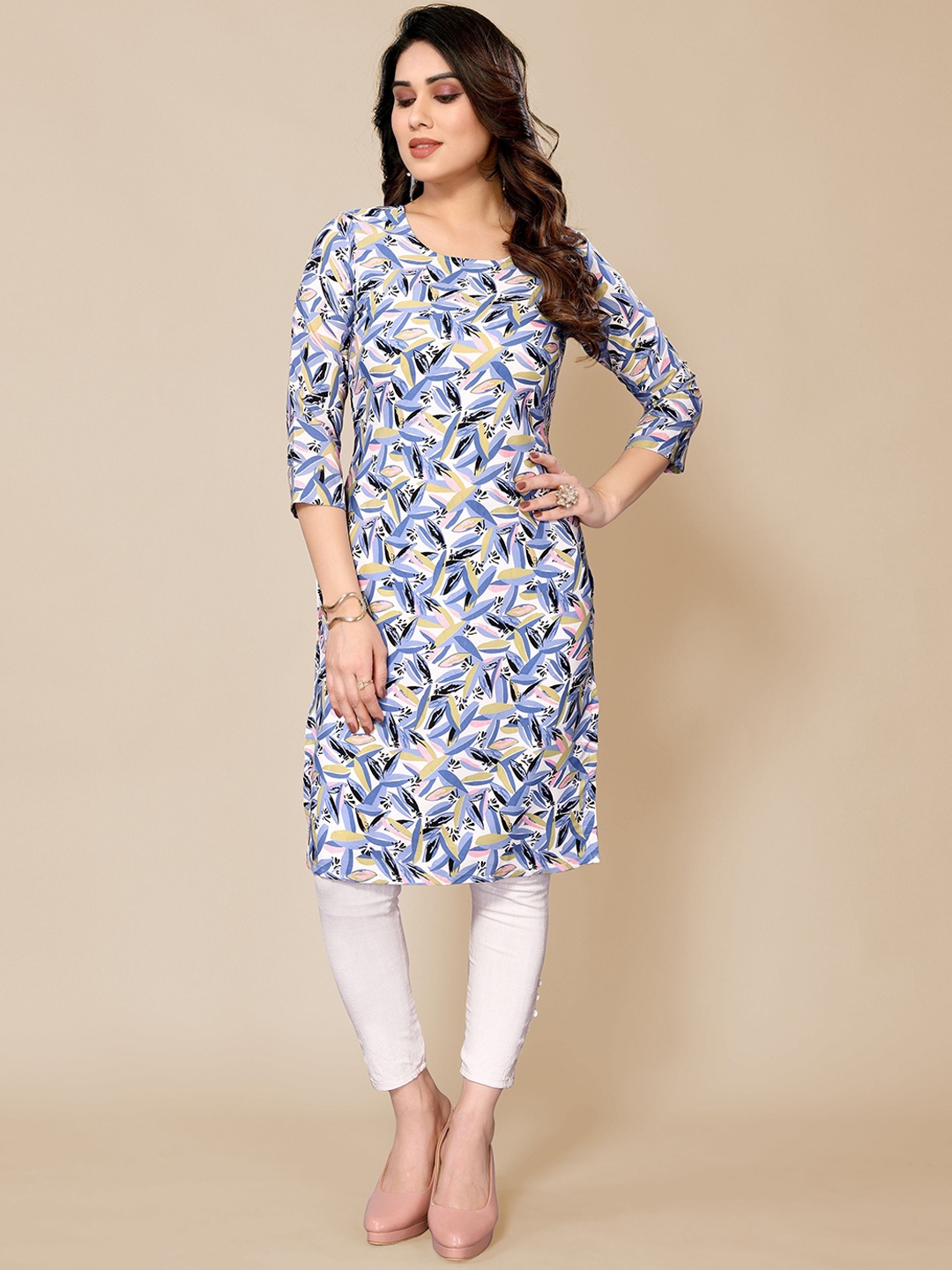 

Jimmy Paris AbstractPrinted Round Neck Three-Quarter Sleeves Kurta, Blue