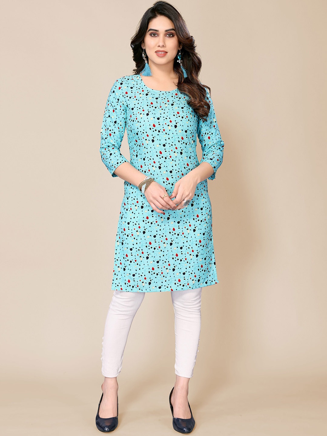 

Jimmy Paris Geometric Printed Round Neck Three-Quarter Sleeves Kurta, Blue