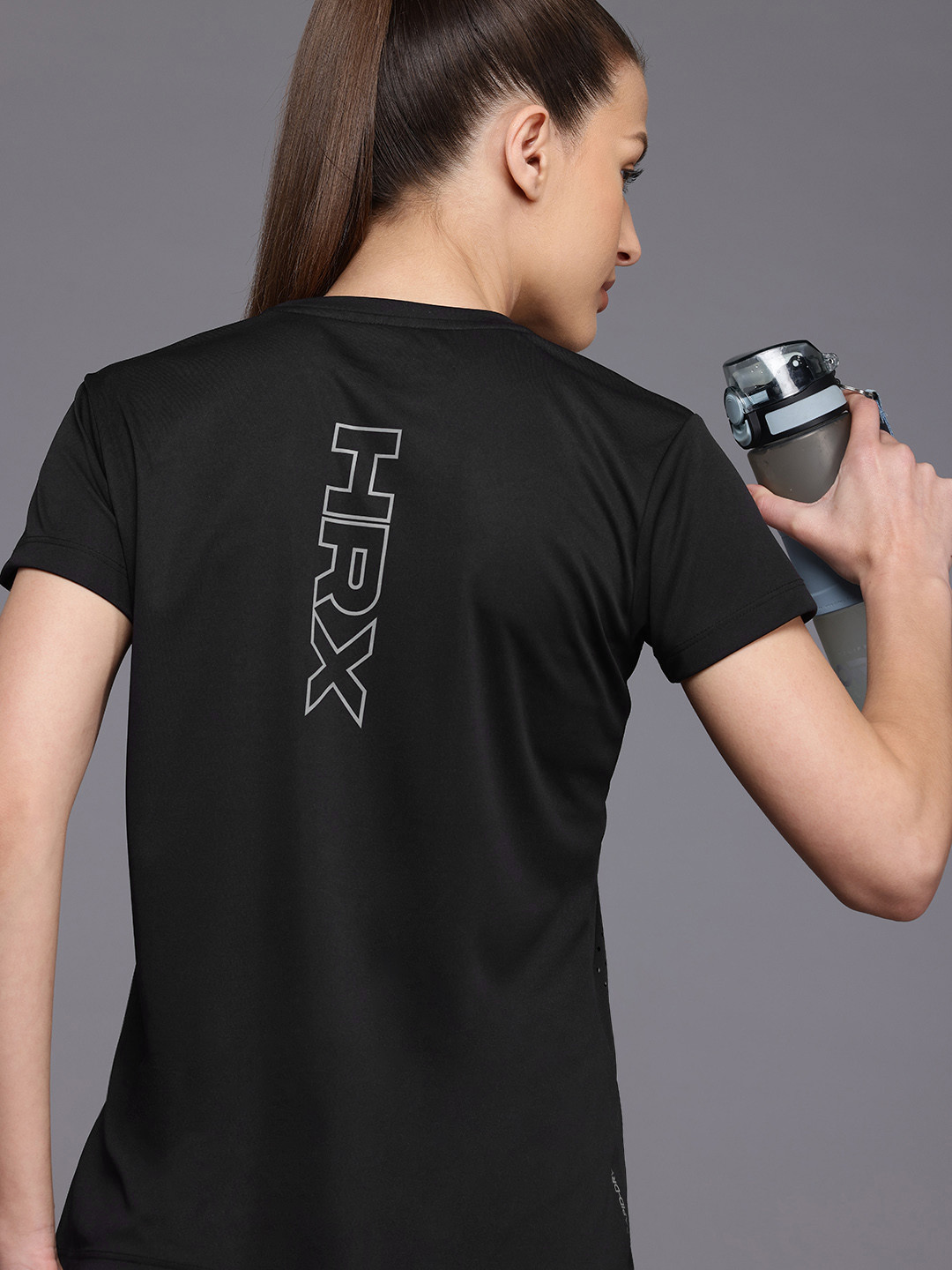 

HRX by Hrithik Roshan Rapid-Dry Running T-shirt with Reflective Detail, Black